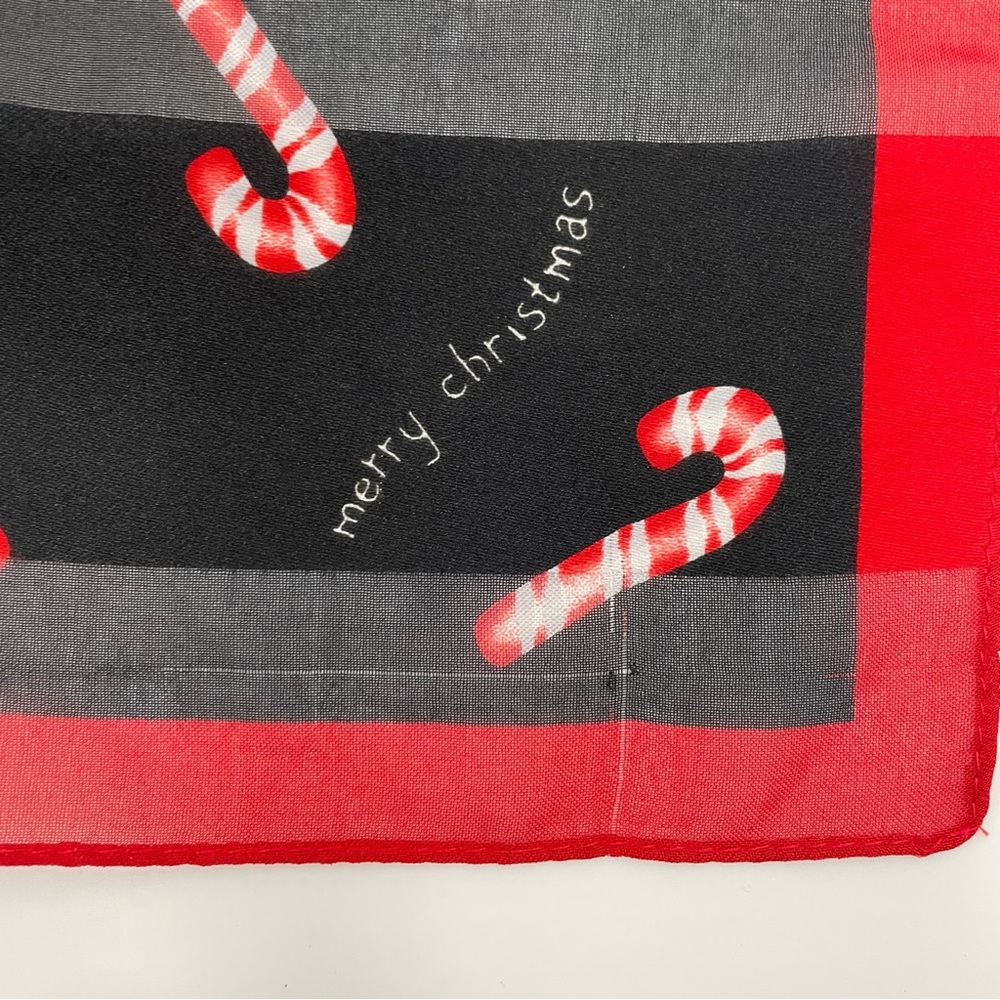 Vintage Christmas Scarf Candy Canes Square Sheer Stripes Holiday Red Black - Picture 4 of 8